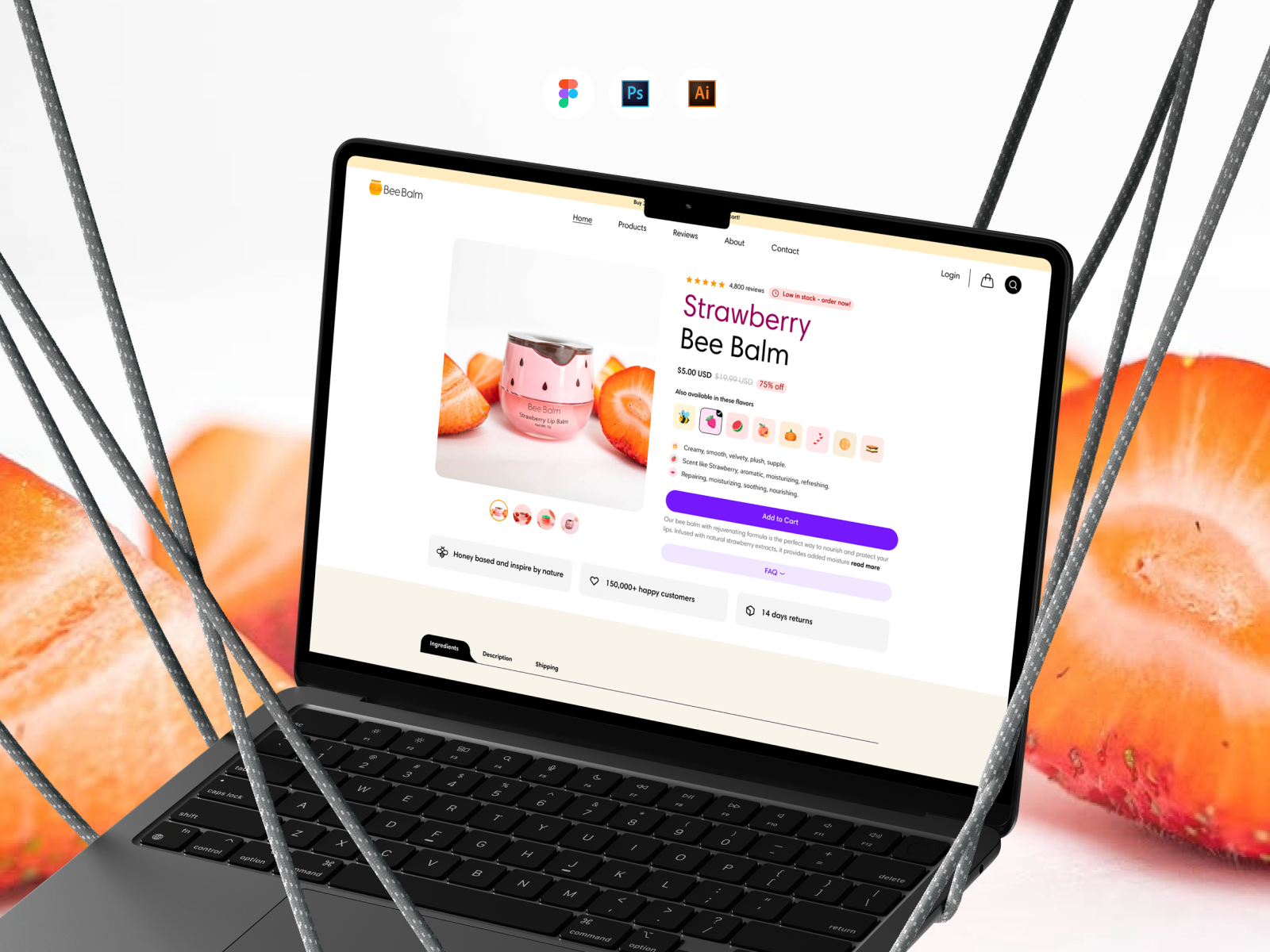 Bee Balm – Shopify Product Landing Page UI/UX Design for a DTC Lip Balm Brand